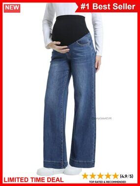 Wide Leg Maternity Jeans High Waist Pregnancy Denim Pants